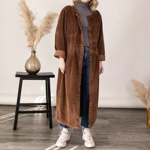 Vintage brown corduroy striped duster dress jacket